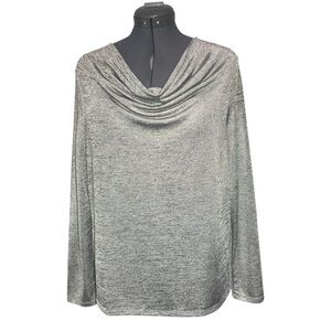 NEW Chico's Metallic Drape Top 2 L Shimmering Cowl Neck Sweater Gunmetal NWT